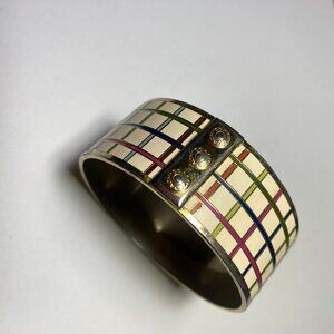Coach Cream On Gold Tone Cuff Bangle Bracelet